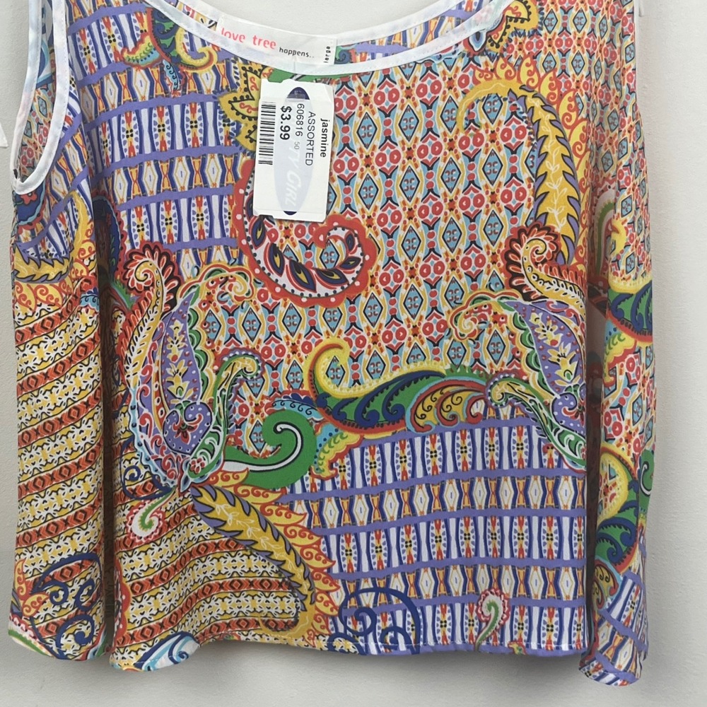 Love Tree Womens Large Paisley Geometric Tie Strap Camisole Top Multicolor Boho - Picture 7 of 7